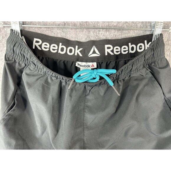 Reebok Shorts Men's Size Medium Black Blue Pull On Basketball Shorts Pockets - Picture 6 of 7